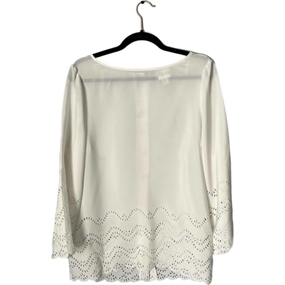 Reiss white blouse with perforated hem and sleeve design button back size 14